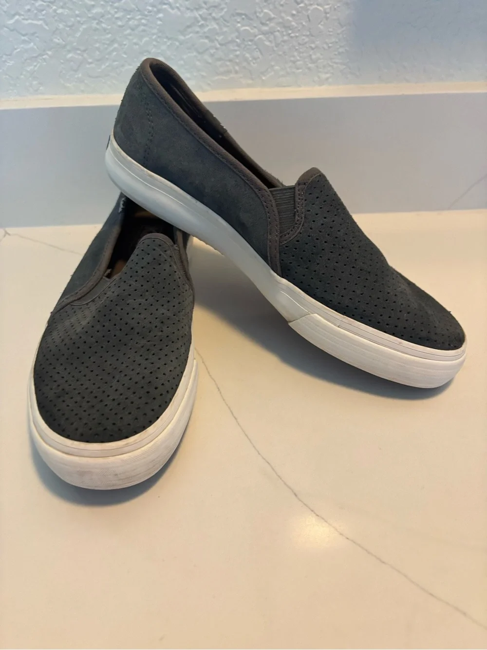 Keds Shoes Womens 6.5 Gray Double Decker Perf Slip On Sneakers Suede Low